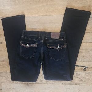 Lucky Brand y2k low rise Bootcut Flare Dark Blue Jeans Embellished 2000's Size 4